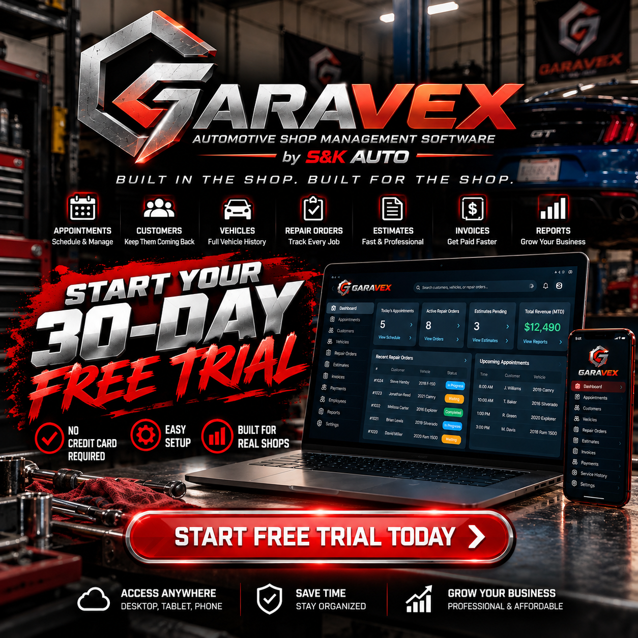 Garavex 30-day free trial automotive shop management software